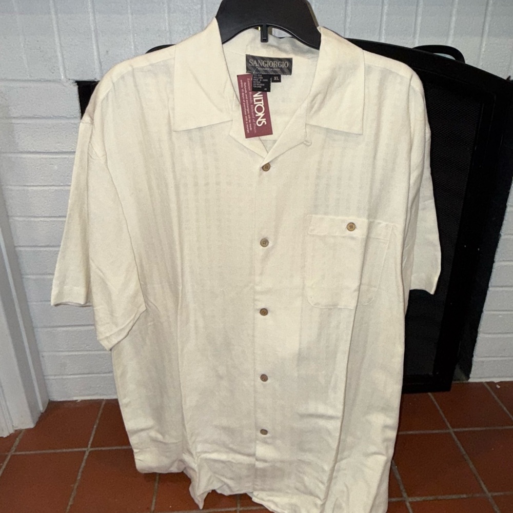 Sangiorgio Men's Casual Cream Button Down Shirt